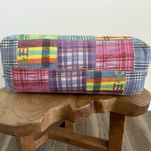 Dooney & Bourke Ants at Picnic Madras Plaid Canvas Leather Top Handle Bag Charm - Picture 10 of 14